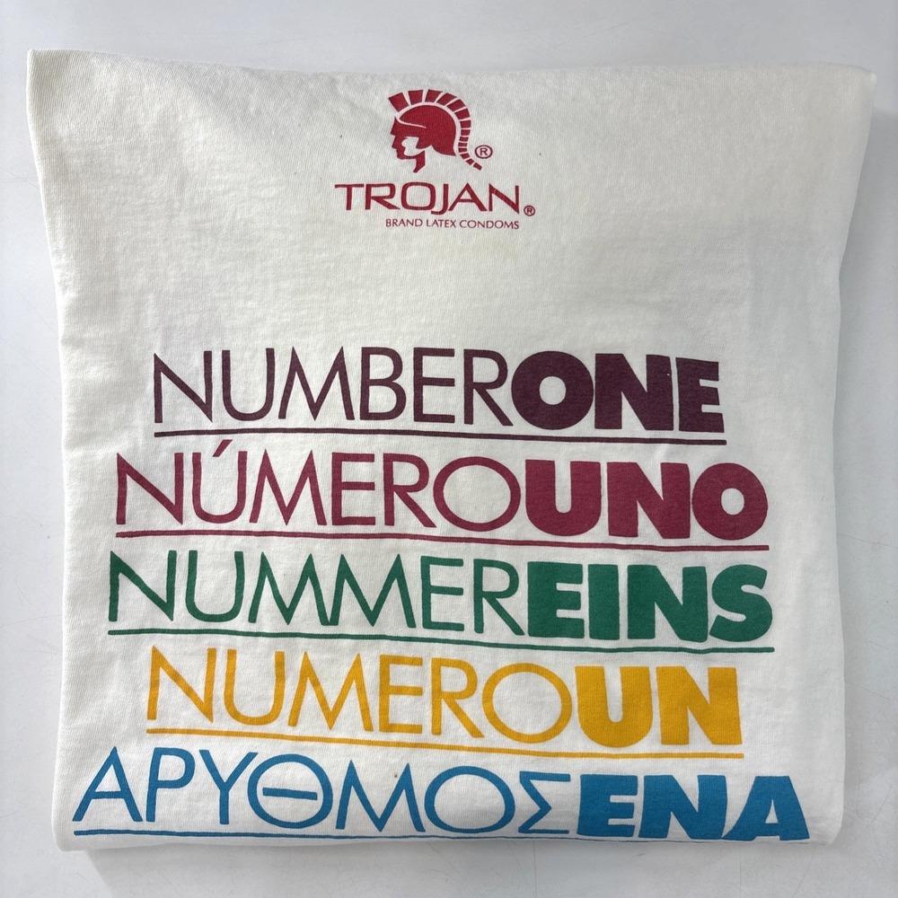 Vintage Trojan Condoms We're Number One Promo Shirt sz XL Mens Front/Back Print